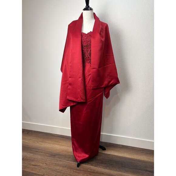 Jessica McClintock Red Strapless Gown & Shawl Lace Satin Size 8 Glam Formal - Picture 9 of 16